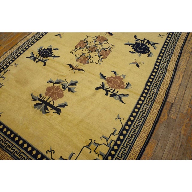 1920s Yellow Mustard Medallion Antique Chinese Khotan Rug 5' 4'' X 8' 0'' Knotted Pile Wool Carpet For Sale - Image 10 of 11