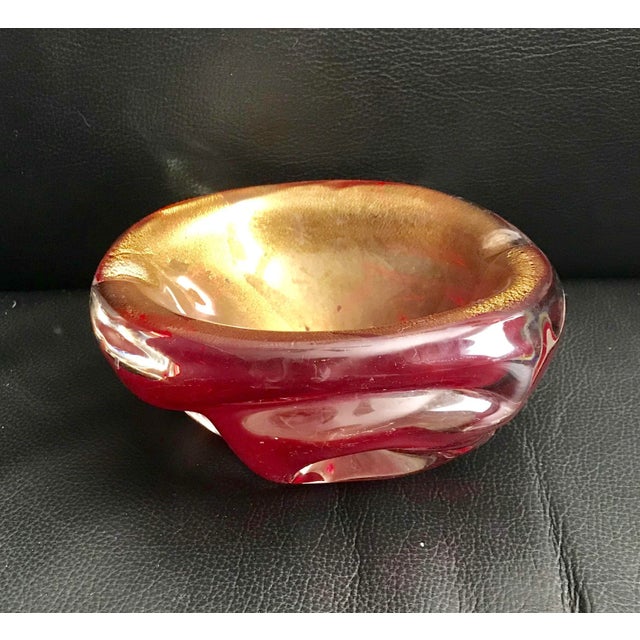 Glass Vintage Red and Gold Murano Ashtray / Bowl For Sale - Image 7 of 7