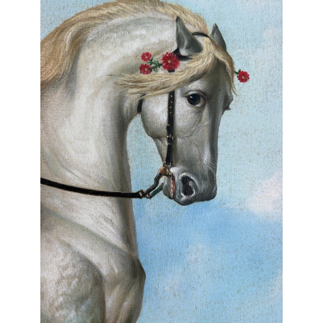 Large Antique Signed European Equestrian Portrait Oil Painting Late 19th Century For Sale - Image 12 of 17