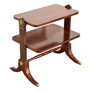 Baker Furniture Regency Banded Flame Mahogany Two-Tier Tea Table or Occasional Side Table For Sale