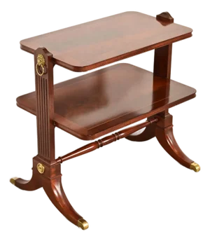 Baker Furniture Regency Banded Flame Mahogany Two-Tier Tea Table or Occasional Side Table