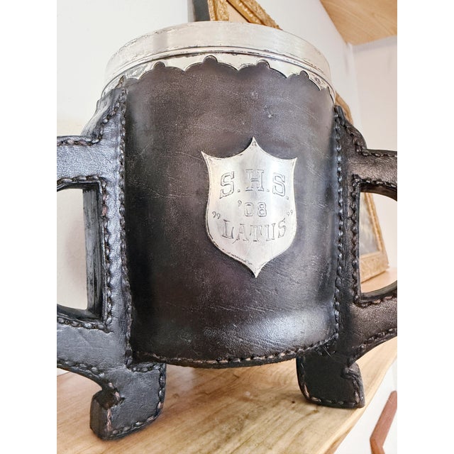 Black 1908 Sterling Silver, Leather, and Copper Horse Show Trophy Cup For Sale - Image 8 of 11