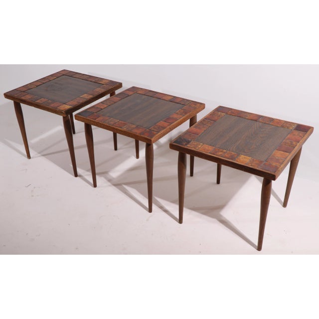 Brown Mid Century Tile Top Stacking Tables For Sale - Image 8 of 13