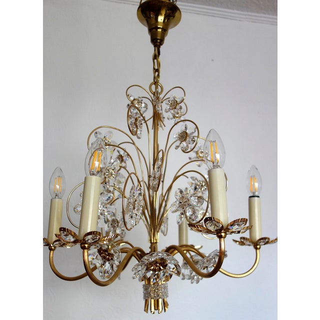 Vintage Brass Lead Crystal Chandelier from Palwa, 1960s For Sale - Image 11 of 18