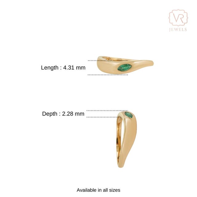 14k Gold Modern Sculptural Marquise Natural Emerald Wavy Band Ring Size 4 For Sale - Image 10 of 15