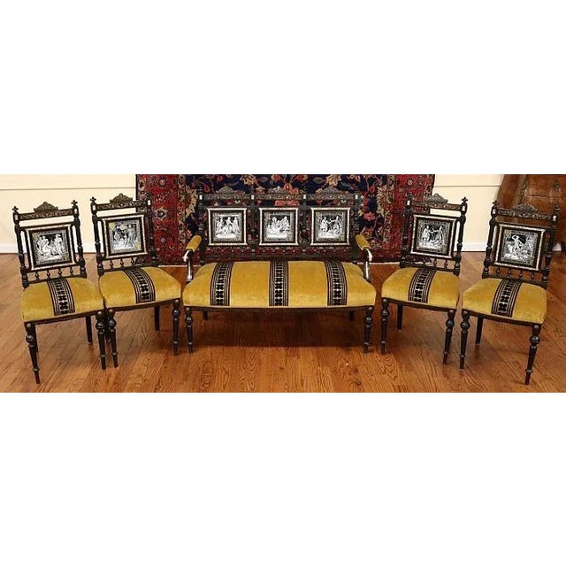19th Century Aesthetic Victorian Parlor Set Settee & 4 Chairs by John Moyr Smith For Sale - Image 13 of 13