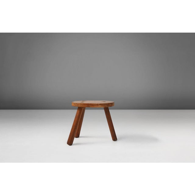 Mid-Century Modern Rustic Wooden Tripod Stool, France, 1920s For Sale - Image 3 of 11