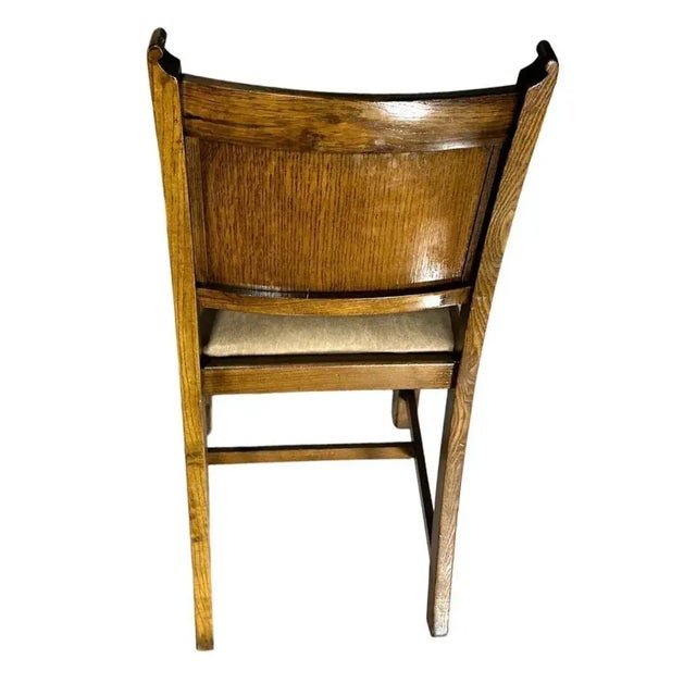 Antique English Edwardian Arts & Crafts Oak Dining Chairs With New Leather Seats - Set of 6 - Circa 1905 For Sale In Saint Louis - Image 6 of 8