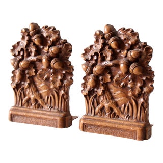 Vintage Syroco Style Acorn Bookends Pair For Sale