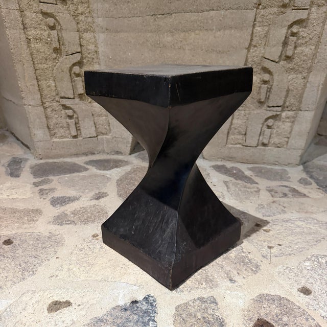 1970s Sculptural French Club Stool Modern Twist Solid Mahogany Block For Sale - Image 12 of 12