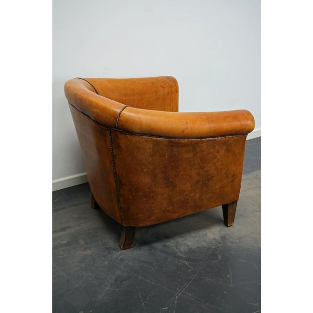 Animal Skin Vintage Dutch Cognac Colored Leather Club Chair For Sale - Image 7 of 14