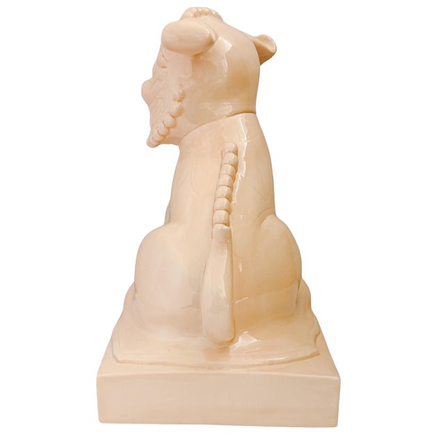 Large Scale Vintage Monochrome Blush Pink Glazed Ceramic Foo Dogs - A Pair For Sale - Image 13 of 17