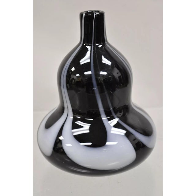 Glass Vintage Murano Style Black and White Hand Blown Art Glass Small Vase For Sale - Image 7 of 8