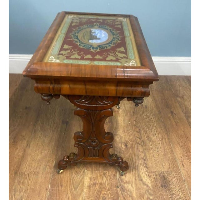 Victorian Walnut Side Table with Whitby Abbey Eglomise Reverse Painting, 1840 For Sale - Image 14 of 15