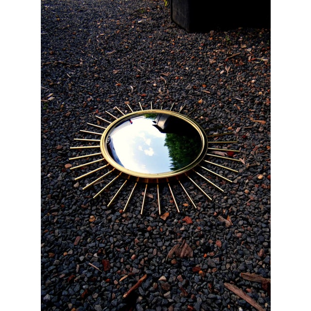 Metal Mid-Century Modern Witch Eye Sunburst Mirror in Gold Brass, 1960s For Sale - Image 7 of 10