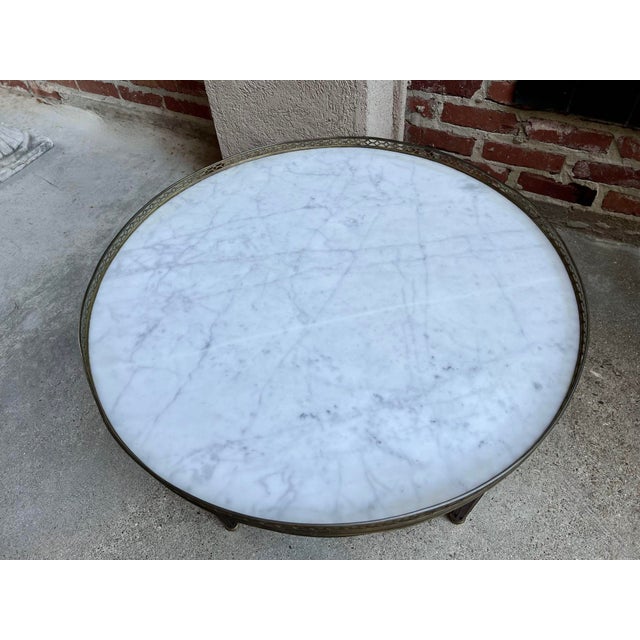 Antique French Round Bouillotte Side Table White Marble Louis XVI Style Gueridon For Sale - Image 9 of 12
