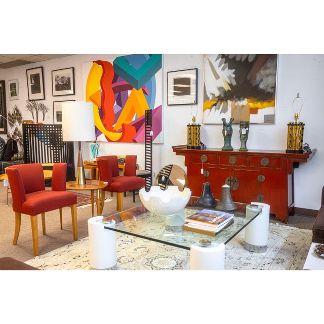 Asian Vintage Asian Red Lacquered With Brass Hardware Sideboard Buffet Cabinet For Sale - Image 3 of 9