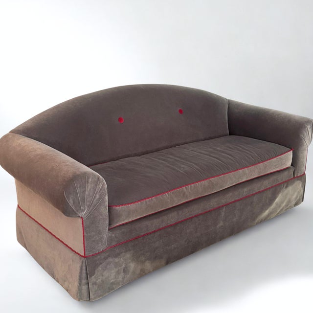 Modern Vintage Camelback Velvet Sofa For Sale - Image 3 of 8