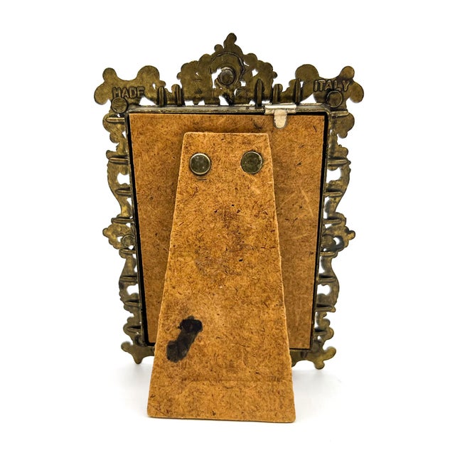 Mid 20th Century Vintage Italian Ornate Cast Metal Picture Frame With Hummingbird Print | Hollywood Regency, Rococo Style For Sale - Image 5 of 10