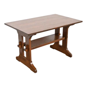 Gustav Stickley Mission Oak Arts & Crafts Trestle Library Table or Writing Desk, Newly Refinished