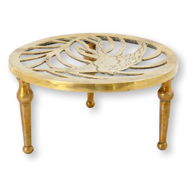 English Antique English Brass Trivet w/Bird For Sale - Image 3 of 4