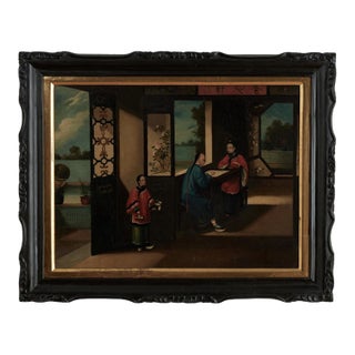 Antique Chinese Painting of an Interior Scene For Sale