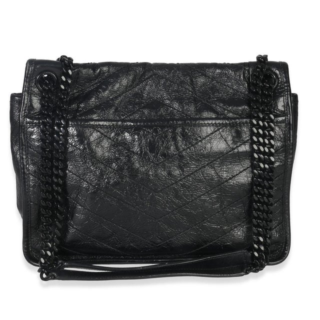 Yves Saint Laurent Black Crinkled Calfskin Matelasse Medium Niki Chain Satchel For Sale - Image 4 of 9