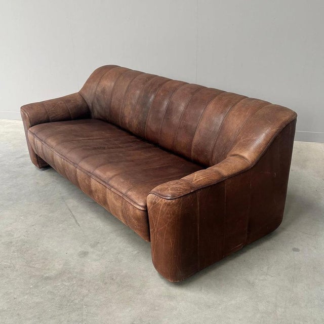 Brown Vintage DS44 Three-Seater Sofa with Hocker from de Sede, 1970s, Set of 2 For Sale - Image 8 of 18