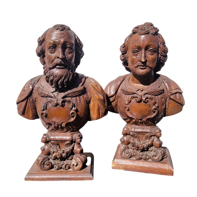 Carved Reliquary Busts, 17th Century, Walnut, Set of 2 For Sale - Image 17 of 17