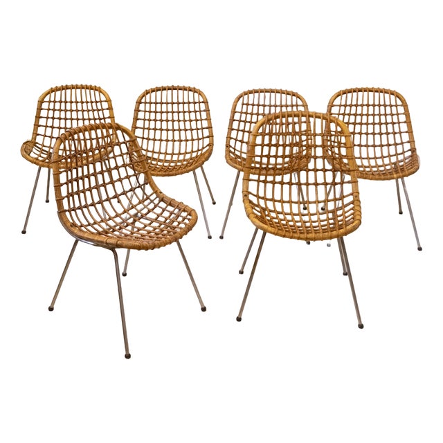 Vintage Iron and Bamboo Chairs by Gian Franco Legler, 1960s, Set of 6 For Sale