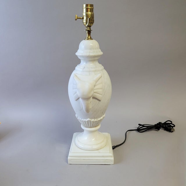 White 1980s Solid White Marble Table Lamp With Carved Elephant Heads For Sale - Image 8 of 9