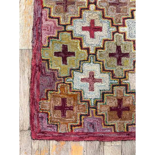 1880s Multicolor Field Cross Folk Art Antique American Knotted Wool Hooked Rug For Sale In New York - Image 6 of 6