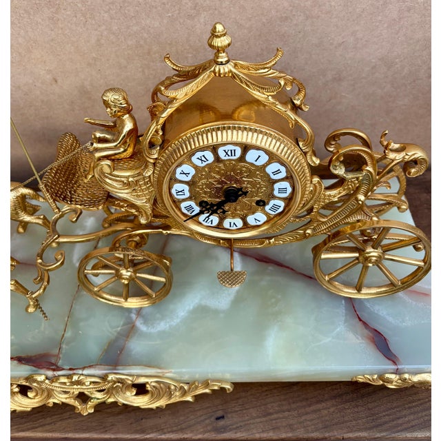 1940s Early 20th Century Carriage Clock With Deer And Candlesticks In Gilt Bronze For Sale - Image 5 of 13