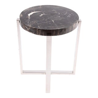 Round Petrified Wood Top W Stainless Steel Stand Accent Table or Side Table 71 For Sale