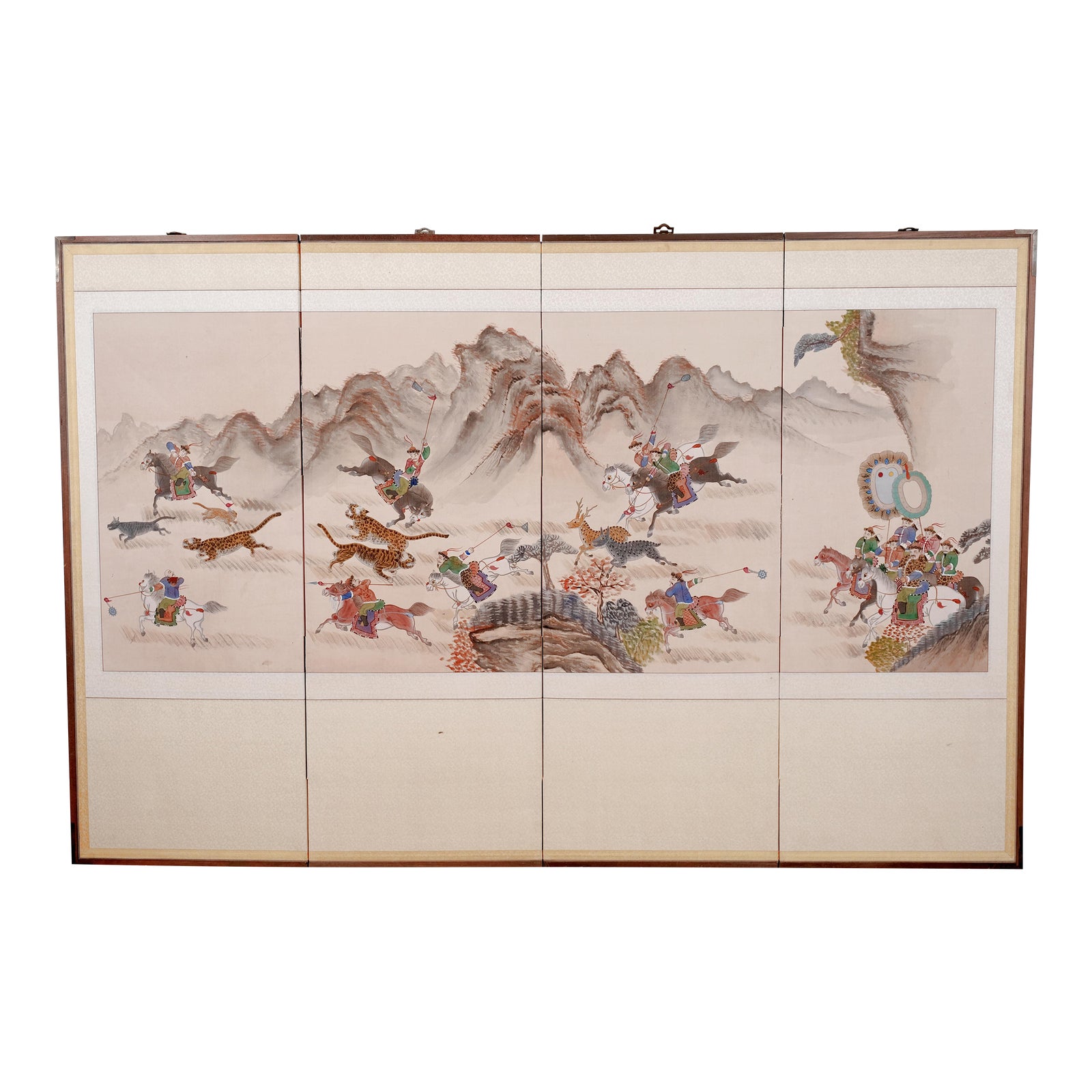 south-korean-the-hunting-mid-20th-century-byeongpung-byobu-4-panel
