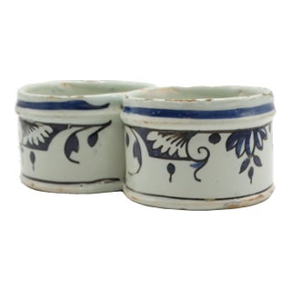 Antique Delft Faience Chinoiserie Presentier Double Dish Hand Painted For Sale