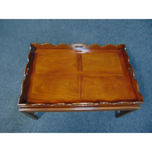 Mid 20th Century English Chippendale Campaign Style Tray Top Coffee Table For Sale - Image 5 of 7