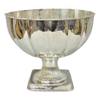 Late 20th Century Regency Style Silver Plated Scalloped Pedestal Punch Bowl Champagne Ice Bucket For Sale