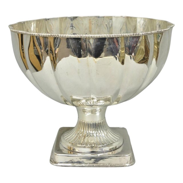 Late 20th Century Regency Style Silver Plated Scalloped Pedestal Punch Bowl Champagne Ice Bucket For Sale