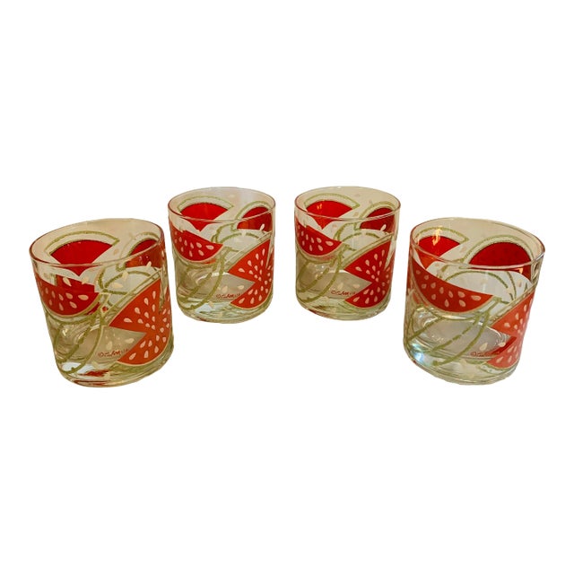 Vintage Culver Glass Watermelon Lowball Glasses - Set of 4 For Sale