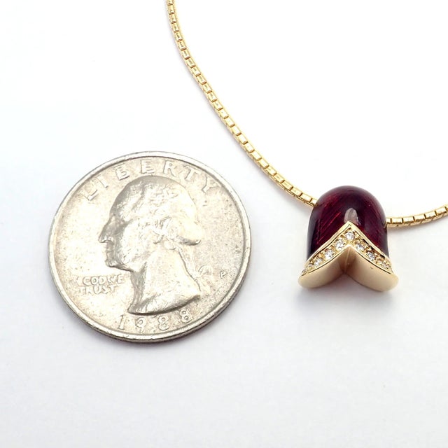 Red Late 20th Century Fabrege Diamond Tulip Red Enamel Pendant Necklace For Sale - Image 8 of 10