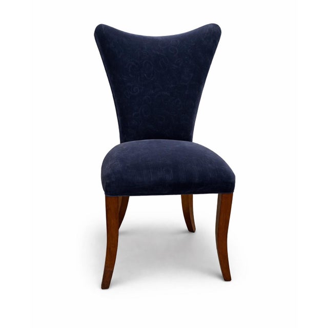 Late 20th Century Sculptural Navy Velvet Side Chair With Curved Wing Back and Cabriole Legs – Elegant Transitional Accent Seating For Sale - Image 4 of 9