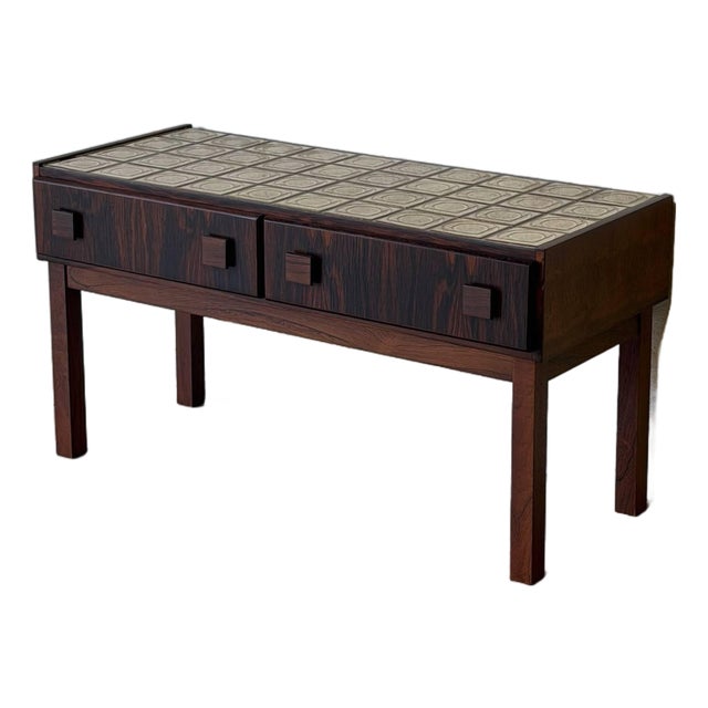 Rosewood 2-Drawer Entryway Console Table With Geometric Tiled Top Mid-Century Modern 1960s For Sale