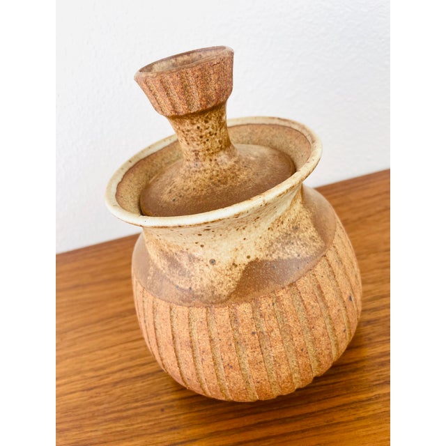Vintage 1970s Handmade Stoneware Studio Pottery Lidded Vessel Boho Chic Style For Sale - Image 4 of 8