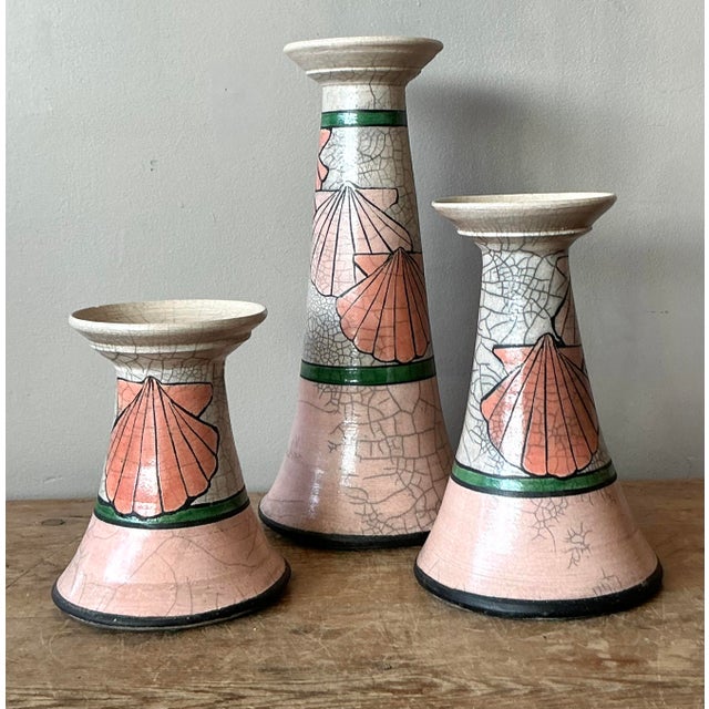 Late 20th Century Vintage Boho Clam Shell Candle Holders - Set of Three For Sale - Image 5 of 12