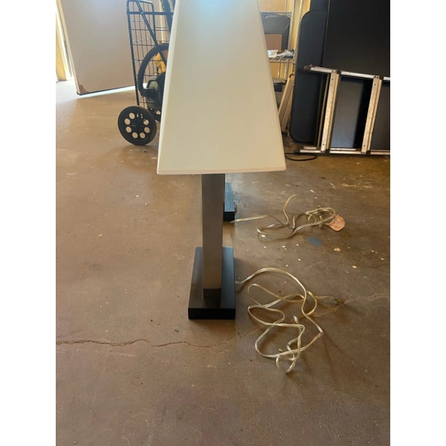 Pair of Modern Brushed Robert Abbey Style Metal Open-Frame Table Lamps For Sale - Image 9 of 10
