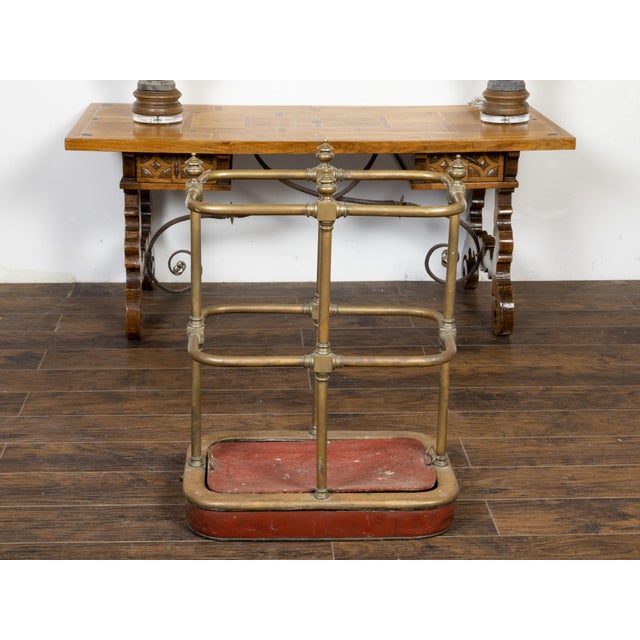 19th Century English Victorian Period 19th Century Brass Umbrella Stand with Removable Plaque For Sale - Image 5 of 12