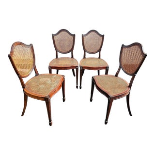 Antique Shield Back Cane Dining Chairs -- Set of 4 For Sale