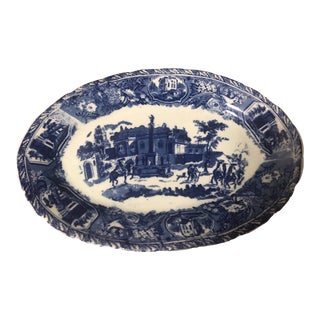Vintage Blue and White Transfer Ware Platter For Sale