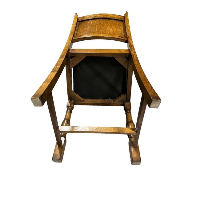 Antique English Edwardian Arts & Crafts Oak Dining Chairs With New Leather Seats - Set of 6 - Circa 1905 For Sale - Image 4 of 8